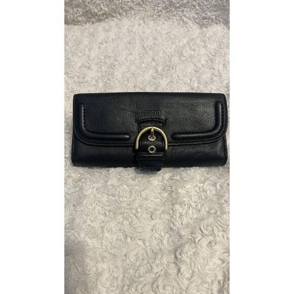 Coach Campbell Black Leather Zip Around Wallet Coach Buckle Wallet - Picture 2 of 6